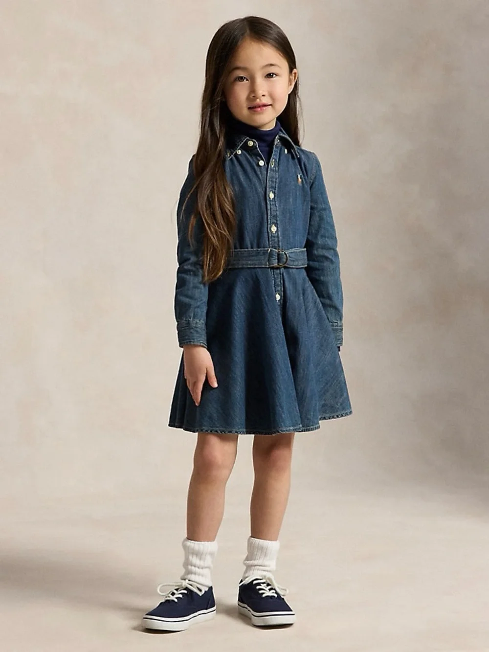 Ralph Lauren Girls Belted Cotton Denim Shirtdress 10 Preppy Western Fall School